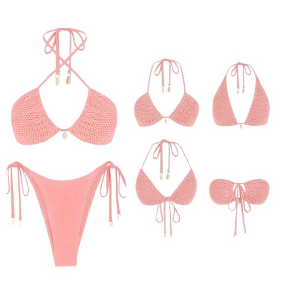 ZAFUL Women's Fishnet Triangle Bikini Set – Pink, Size Small (NWOT) - Picture 2 of 2